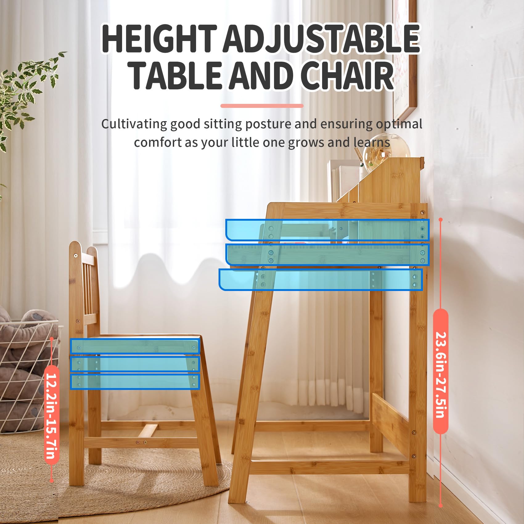 Kids Desk and Chair Set - Adjustable Height Study Desk