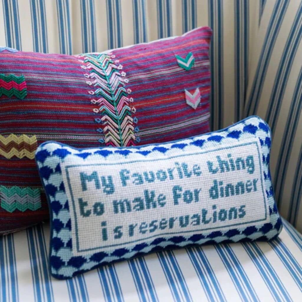 Needlepoint Decorative Throw Pillow with Reservations
