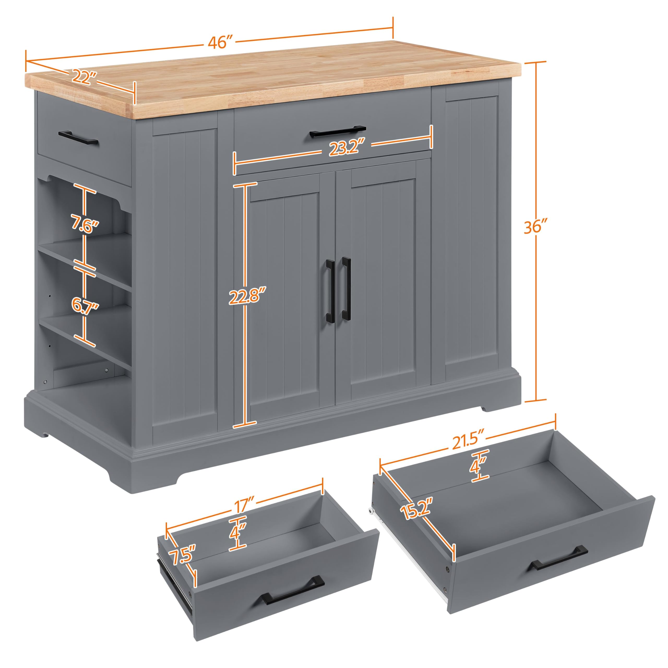 Rolling Kitchen Island Cart with Rubberwood Countertop