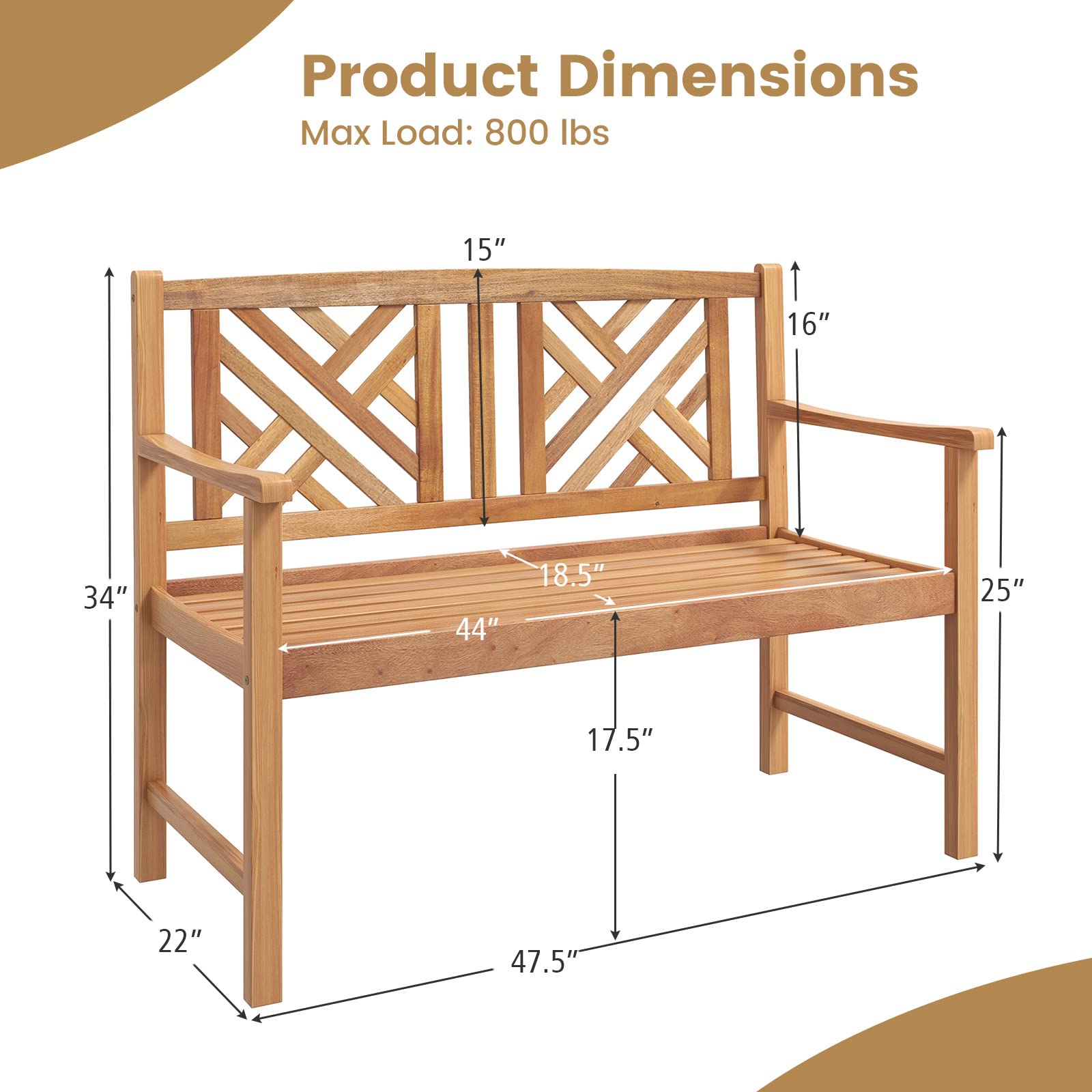 2-Person Acacia Wood Outdoor Bench