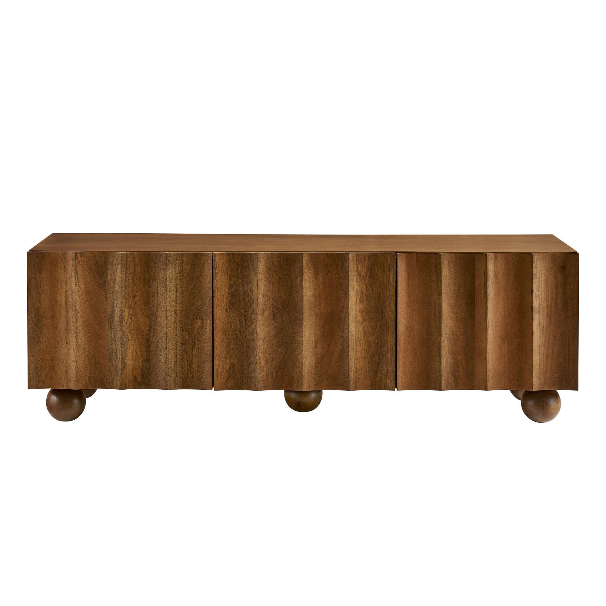 Modway Sorren 54 Inch Scalloped TV Stand in Walnut – 3 Door Media Console Cabinet – Modern Storage TV Stand with Doors