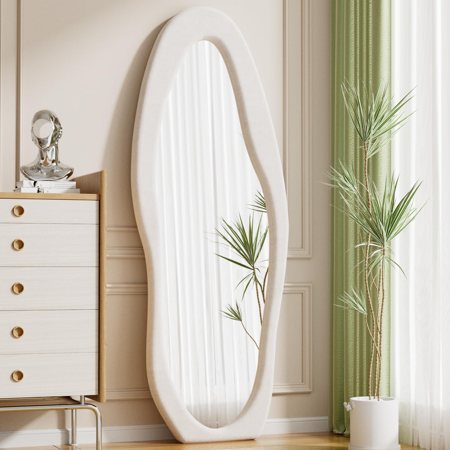 Wavy Full Length Mirror with Flannel Frame