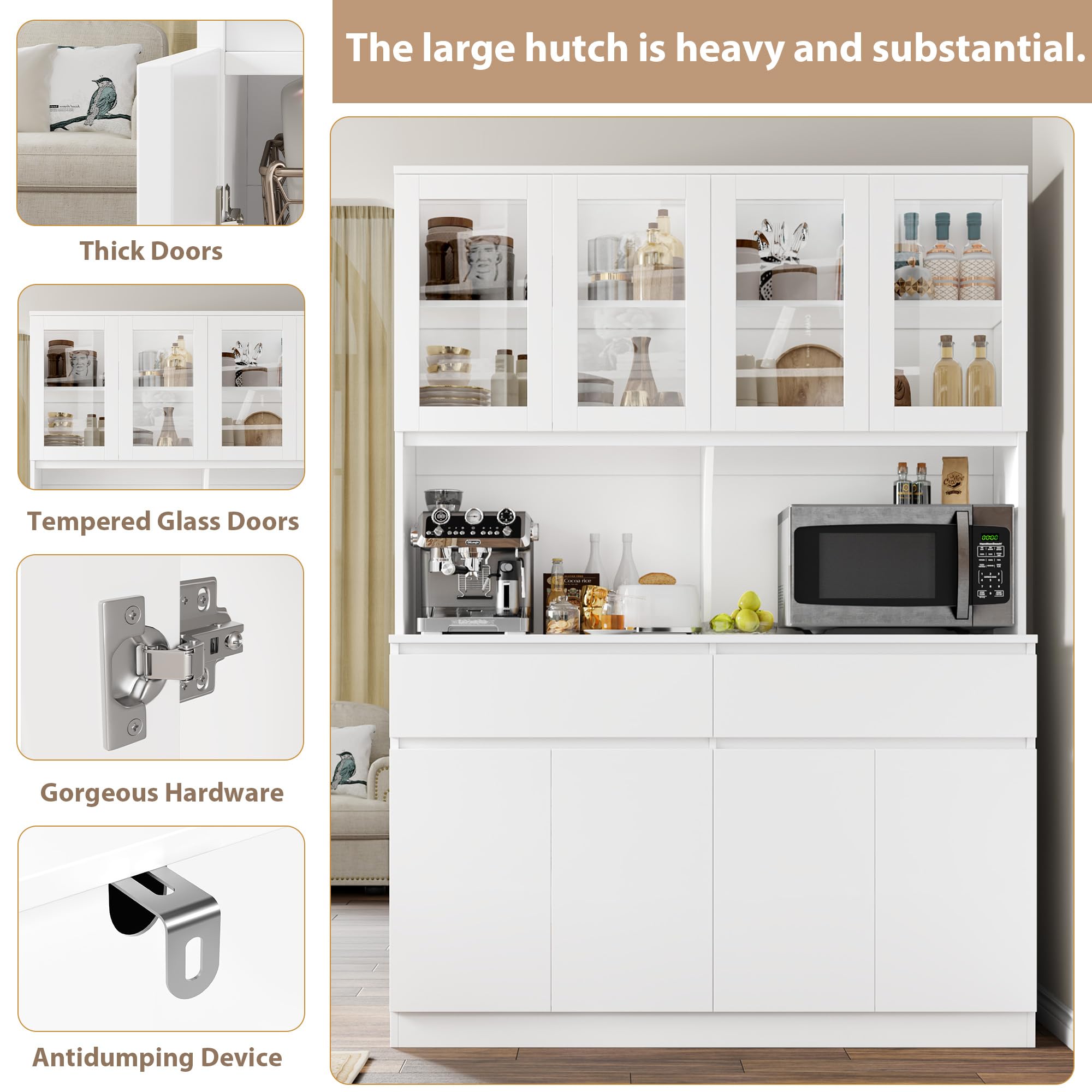 Kitchen Pantry Storage Cabinet with Glass Doors