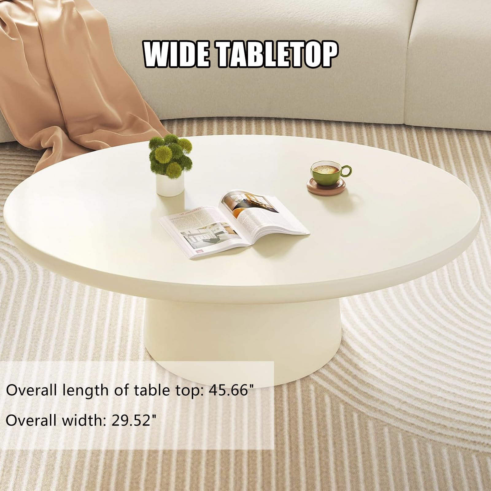 Oval Drum Coffee Table Modern Cream White Pedestal