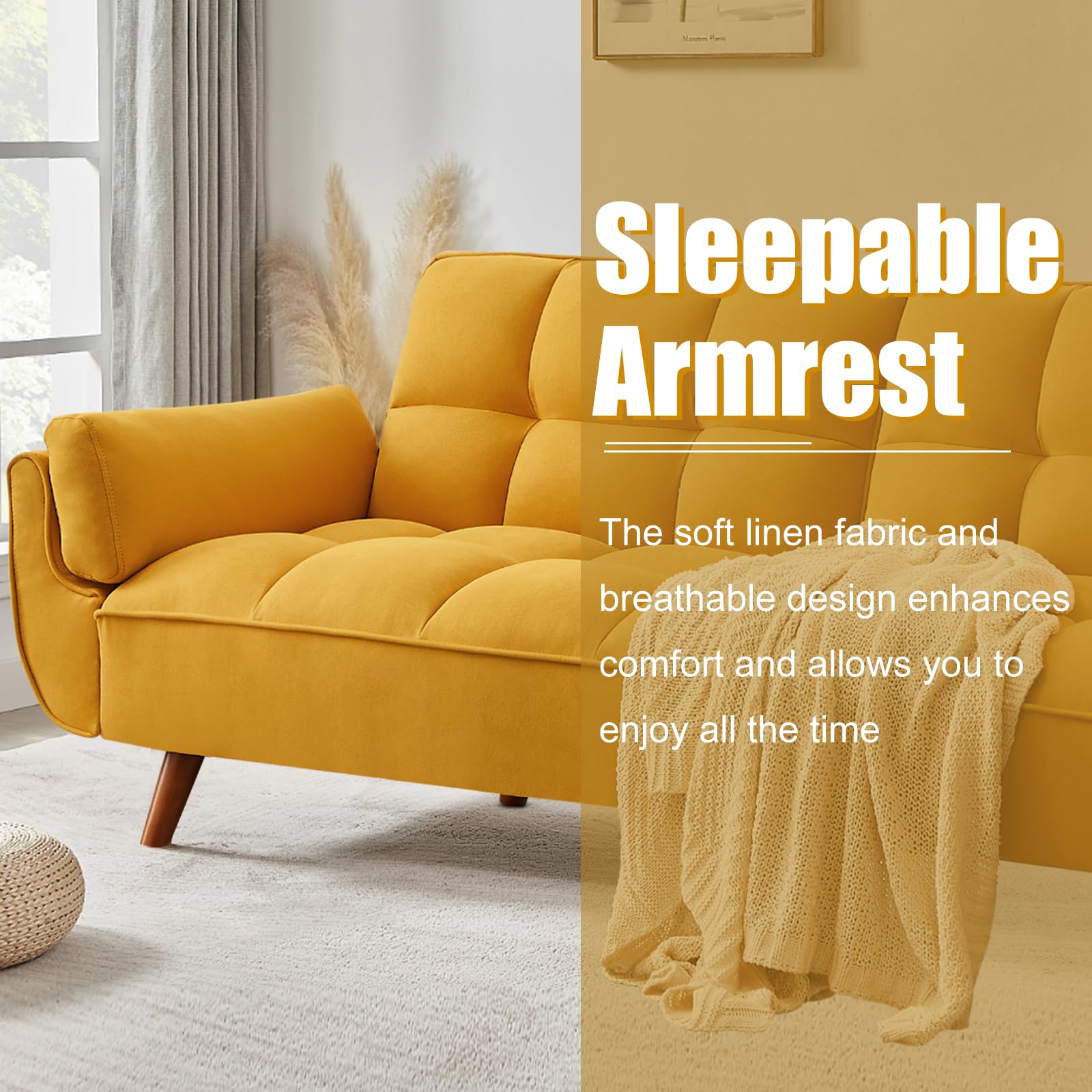 Convertible Futon Sofa Bed with Adjustable Backrest