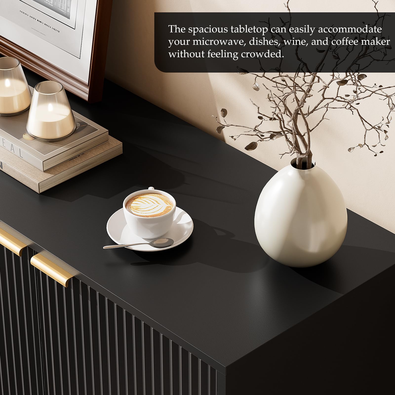 63" Fluted Sideboard Buffet Cabinet with Storage