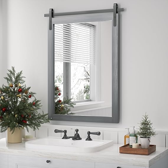 Black Farmhouse Wall Mirror 40x26 Inch