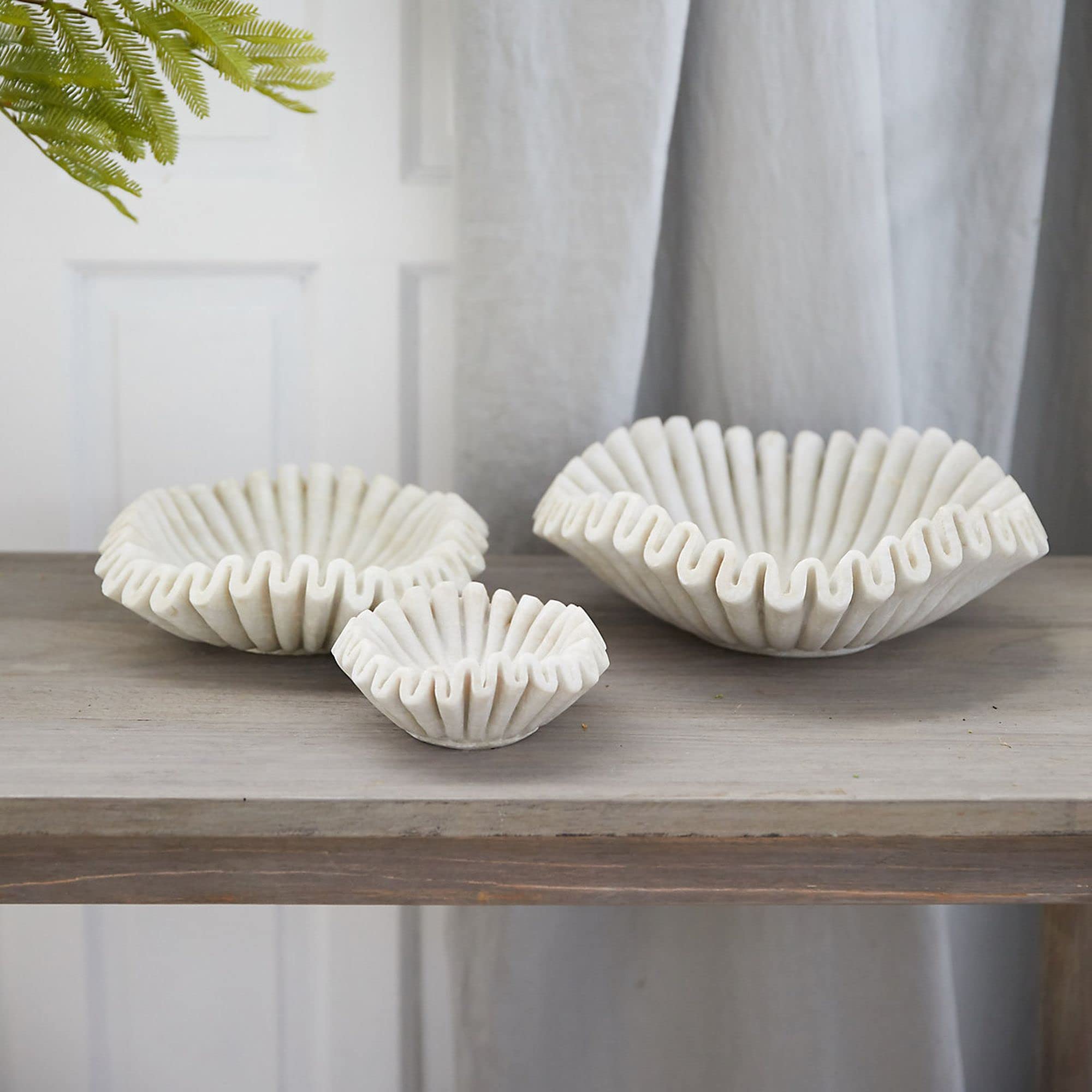 Handmade Marble Bowl Set - 2 Piece Round Fruit Bowl