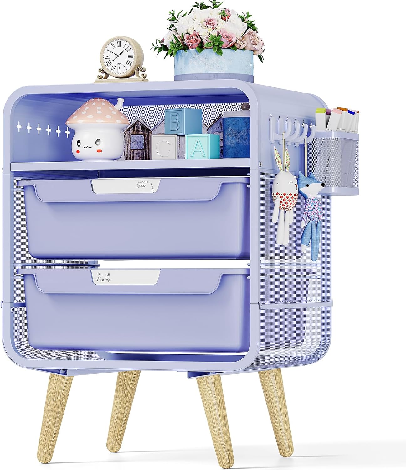 Kids White Nightstand with Storage Drawers