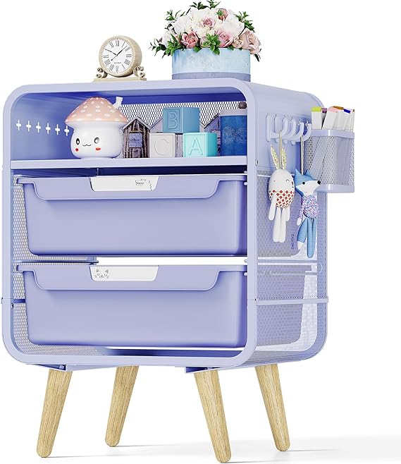 Pink Kids Nightstand with Storage Drawers