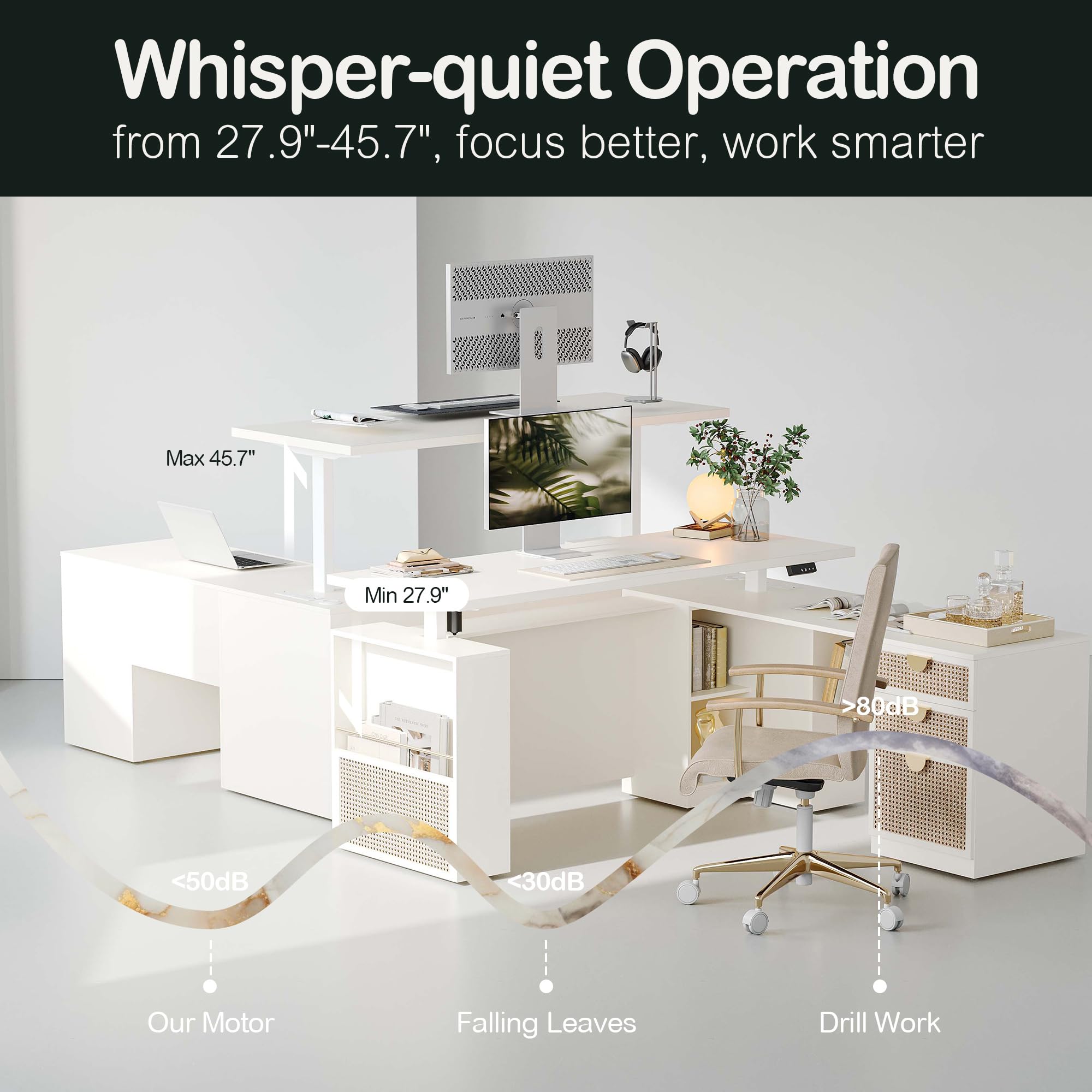 63" L-Shaped Standing Desk with File Cabinet and Privacy Panel