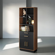 Wood Bookcase with 2 Drawers and Doors
