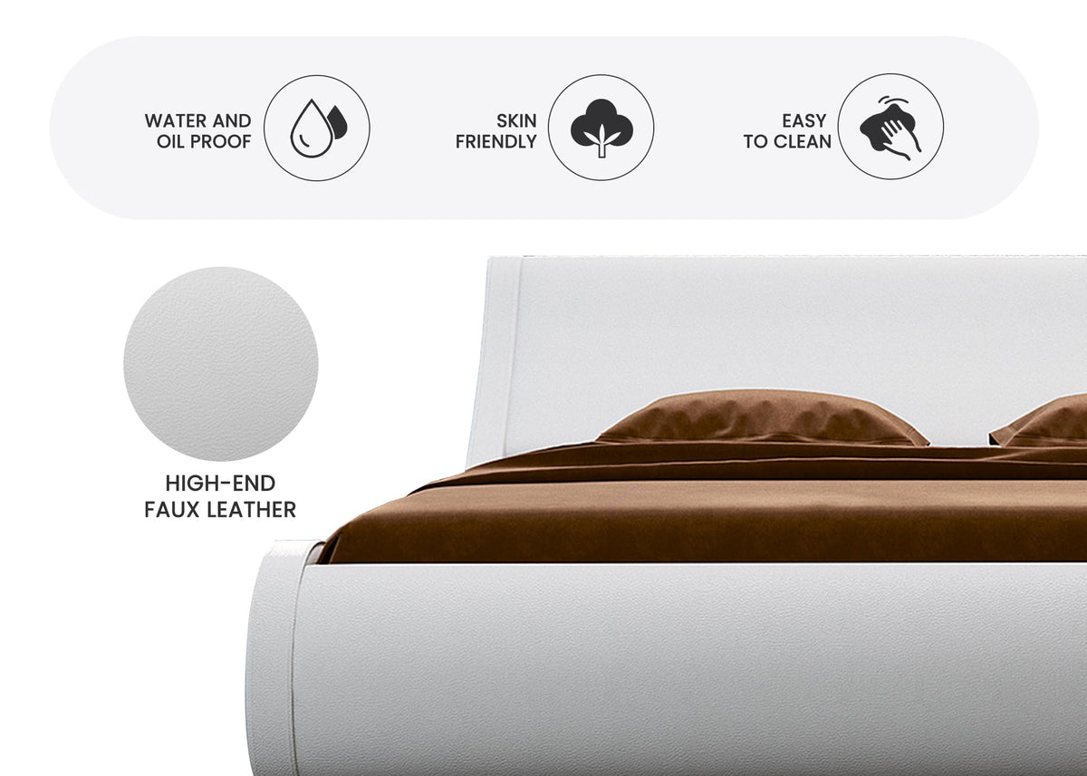 King Size Platform Bed Frame with Faux Leather Headboard
