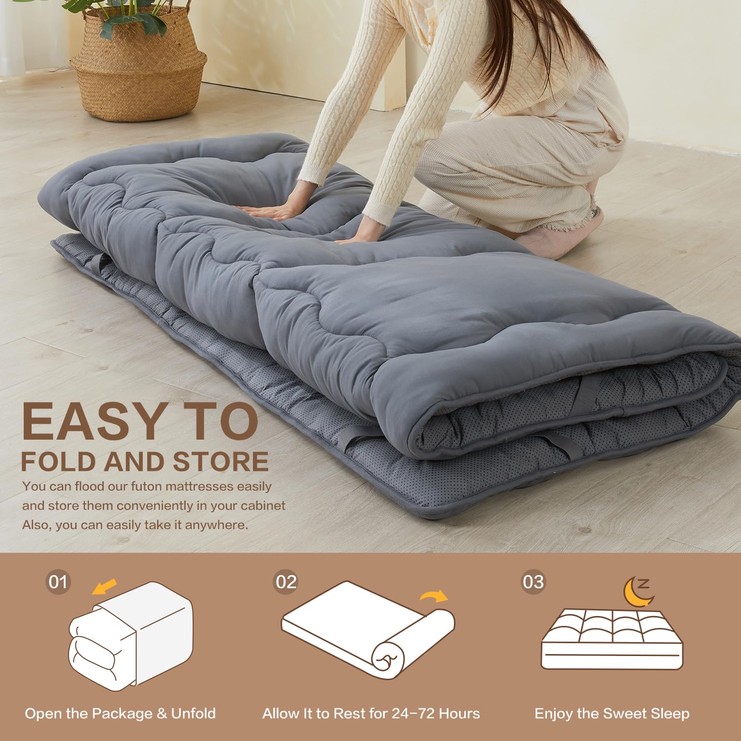 Japanese Futon Mattress Floor Mattress Twin 3 Inch Foldable
