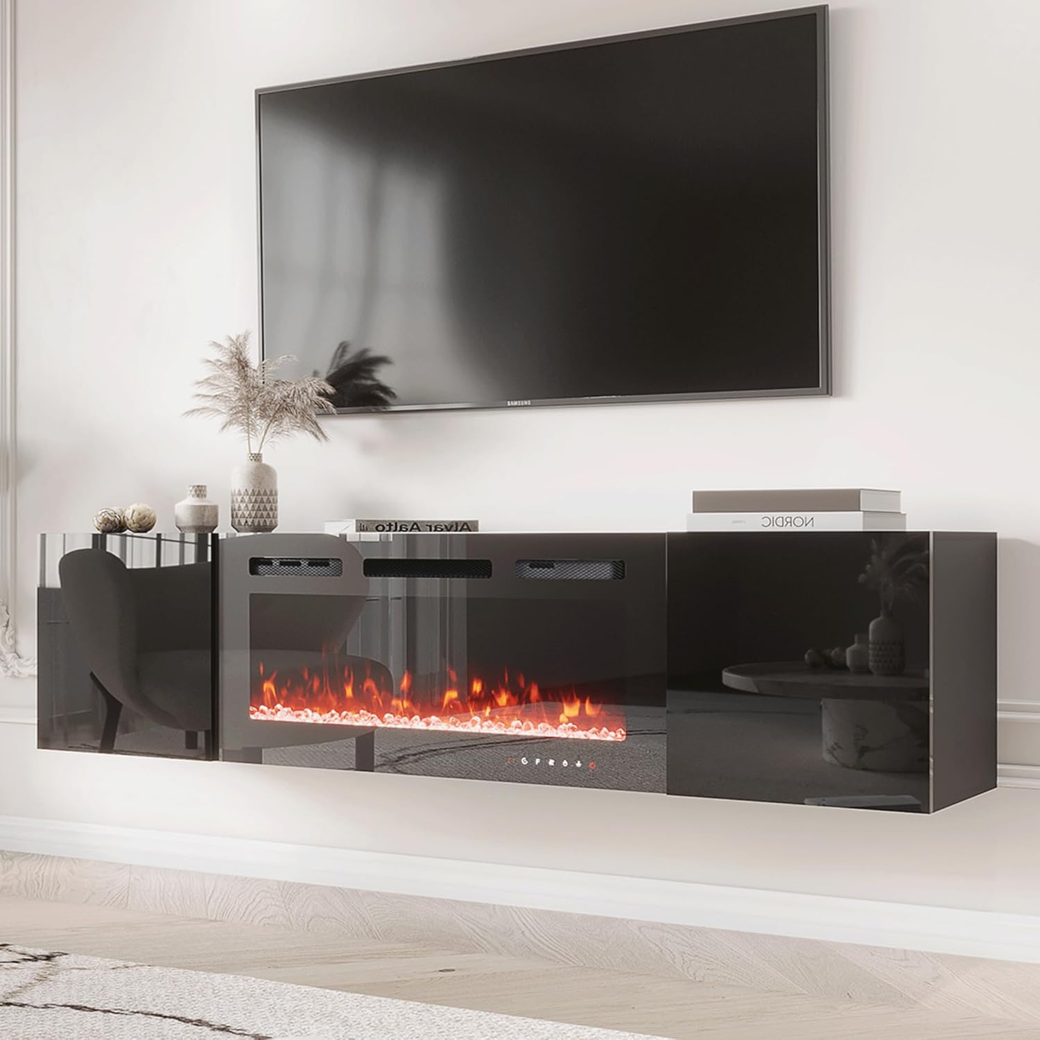 70" Floating TV Stand with Electric Fireplace