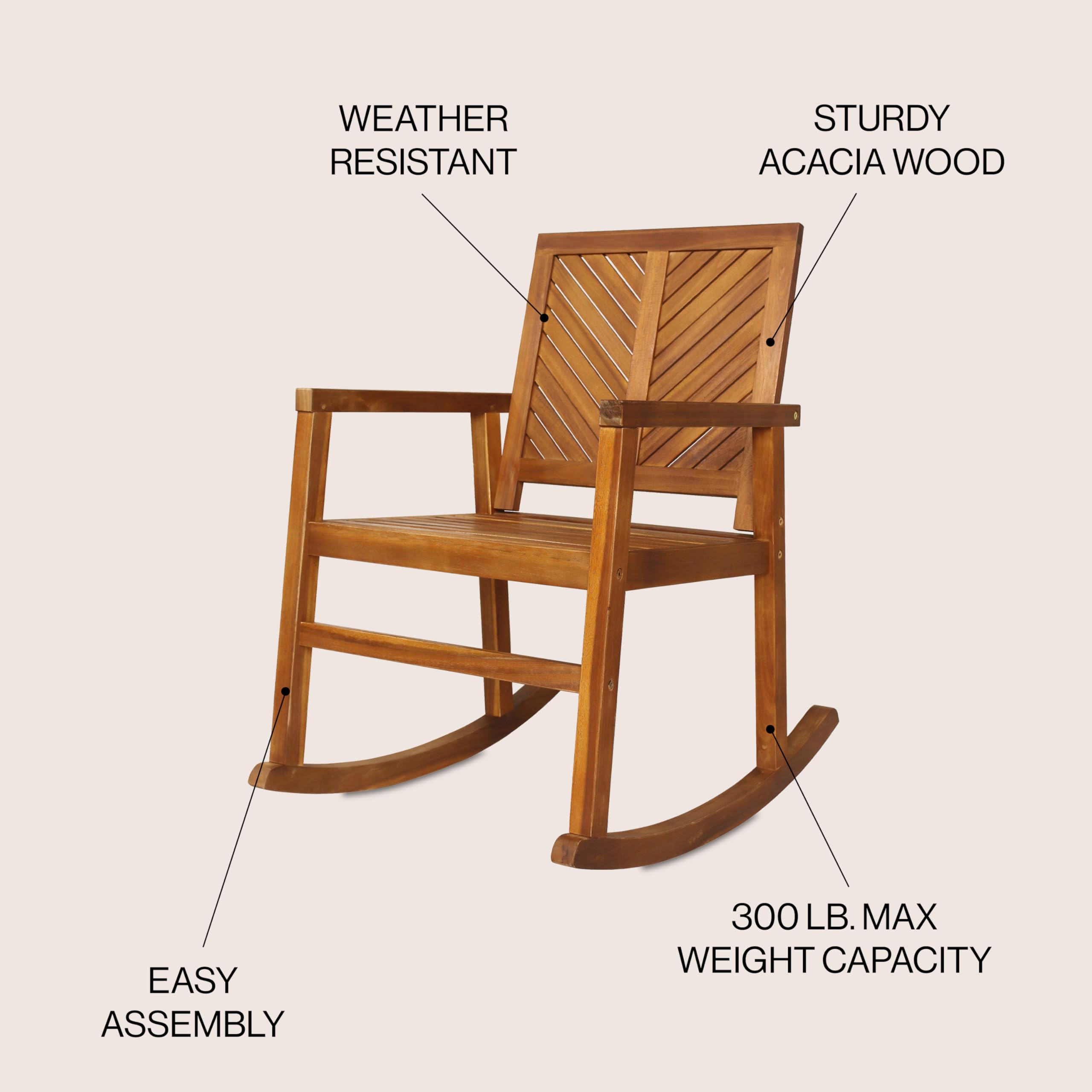 Acacia Wood Outdoor Rocking Chair - Chevron Back Design