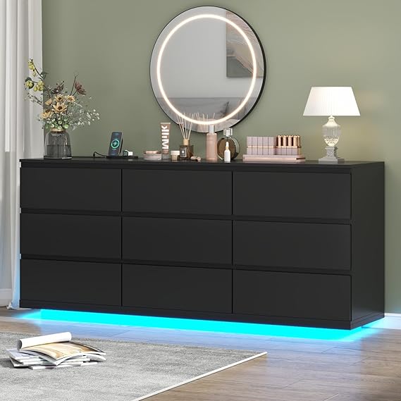 6 Drawer Dresser with Power Outlet and LED Light