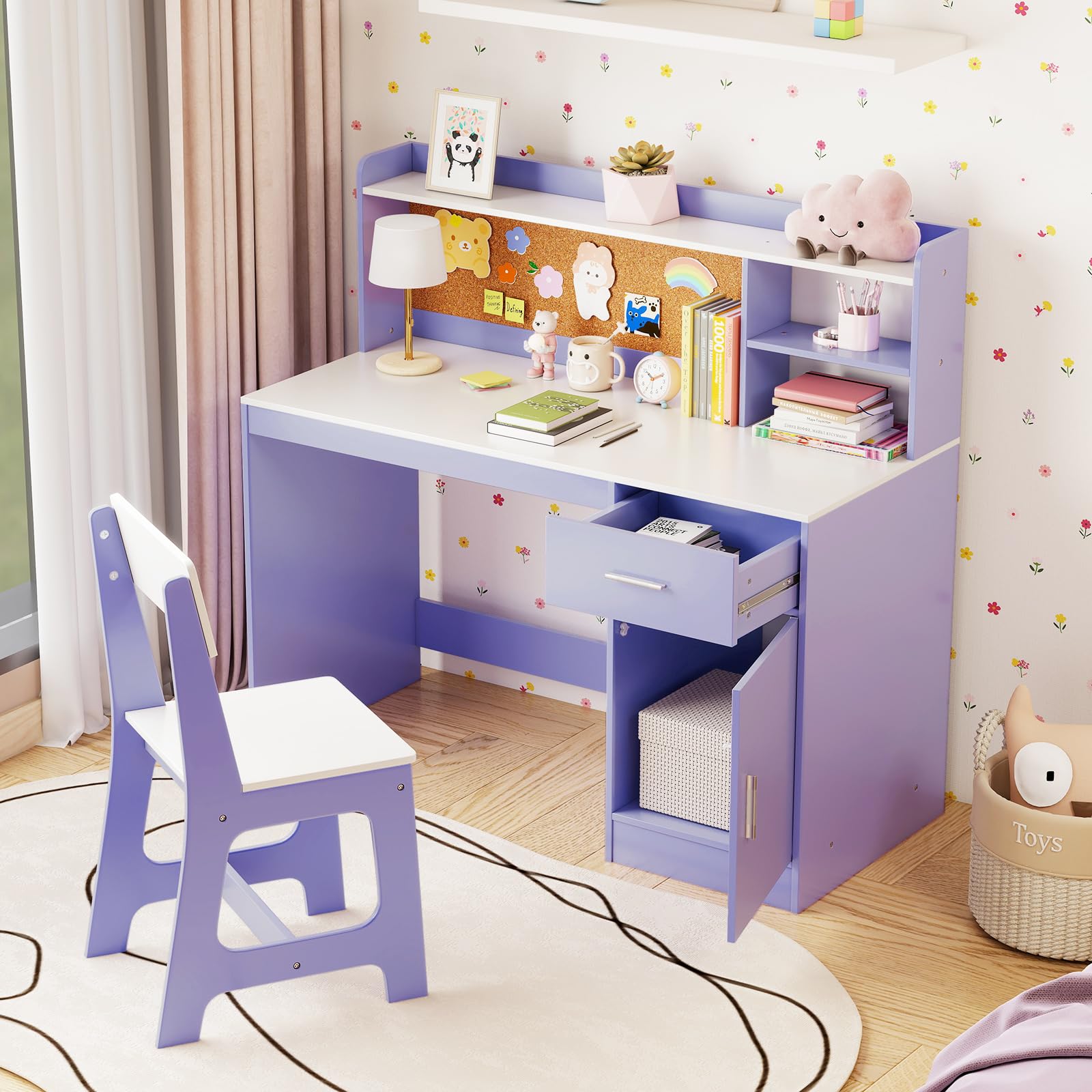 Kids Desk and Chair Set with Storage Shelves