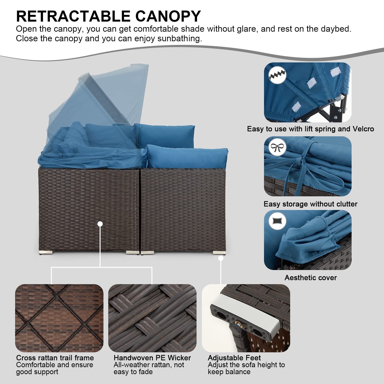 6-Piece Patio Sectional Sofa Set with Retractable Canopy