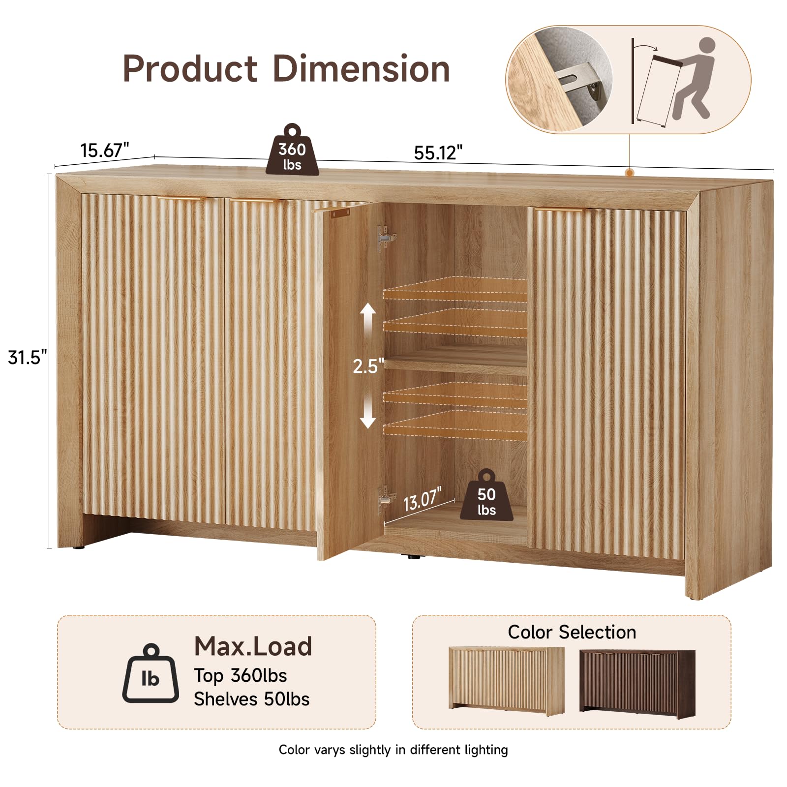 Fluted Sideboard Buffet Cabinet with Storage