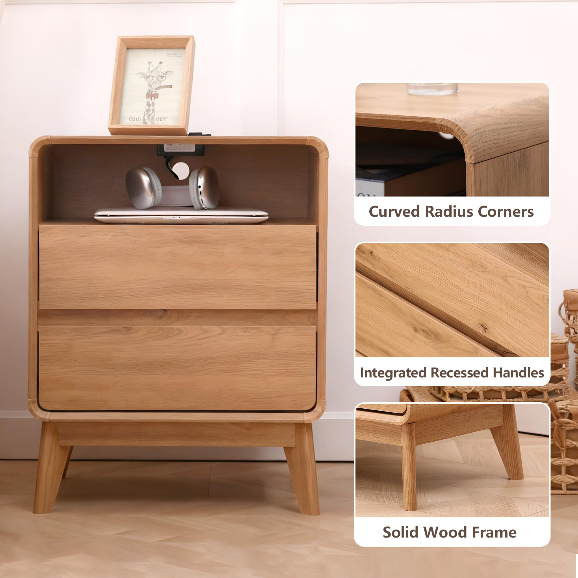Mid-Century Nightstand with 2 Drawers