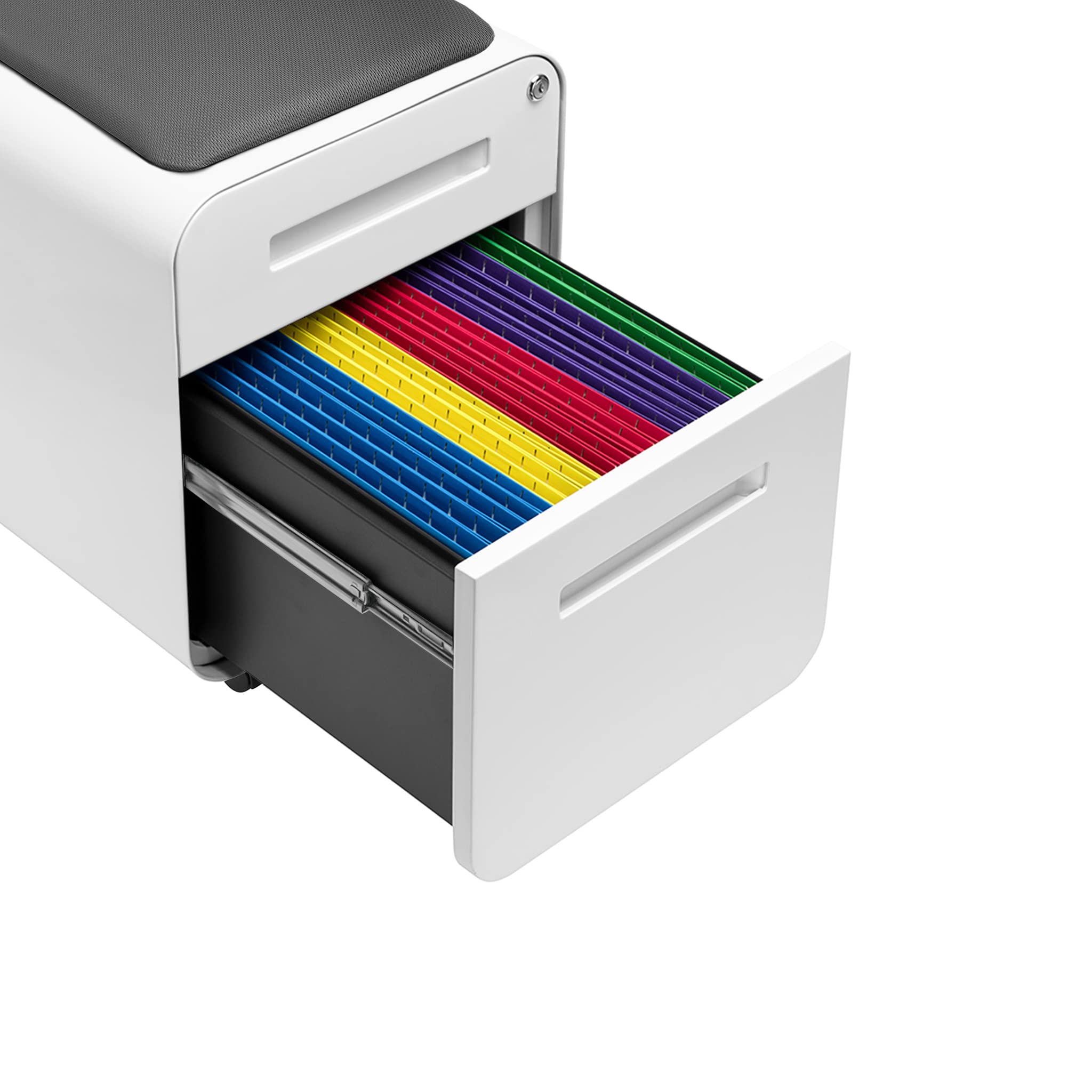 Seated 2-Drawer Mobile File Cabinet with Removable Cushion