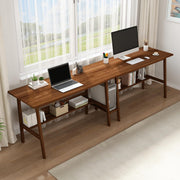 2-Person Writing Desk with Bookshelf - 110" Extra Long Double Workstation