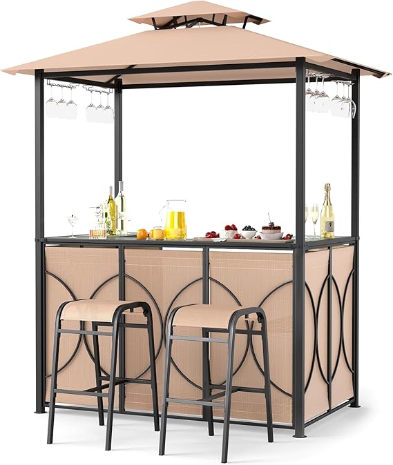 3-Piece Patio Bar Set with Grill Gazebo
