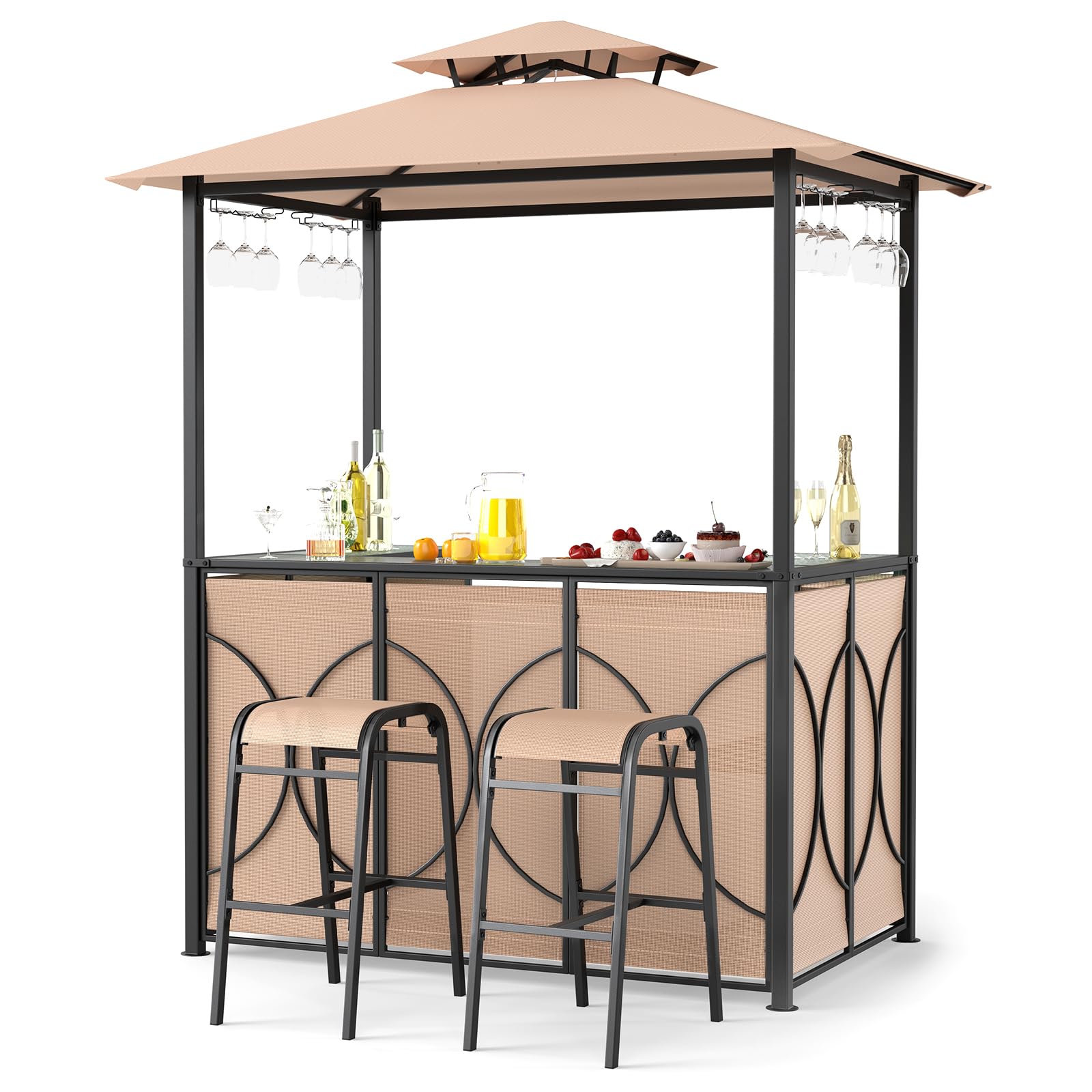 3-Piece Patio Bar Set with Grill Gazebo