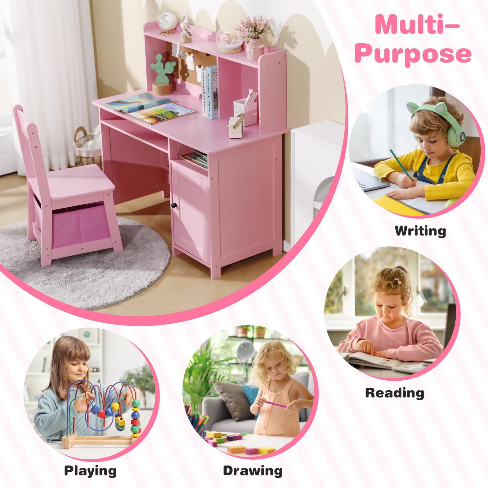 Kids Study Desk and Chair Set with Storage