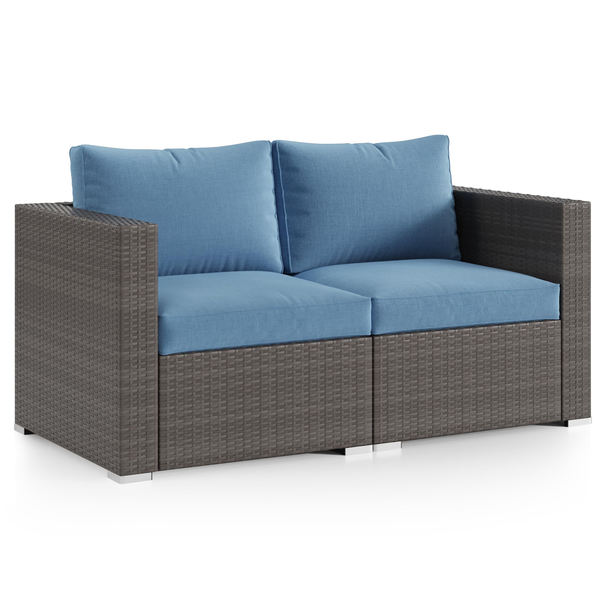 2 Piece Outdoor Wicker Patio Loveseat Set with Cushions