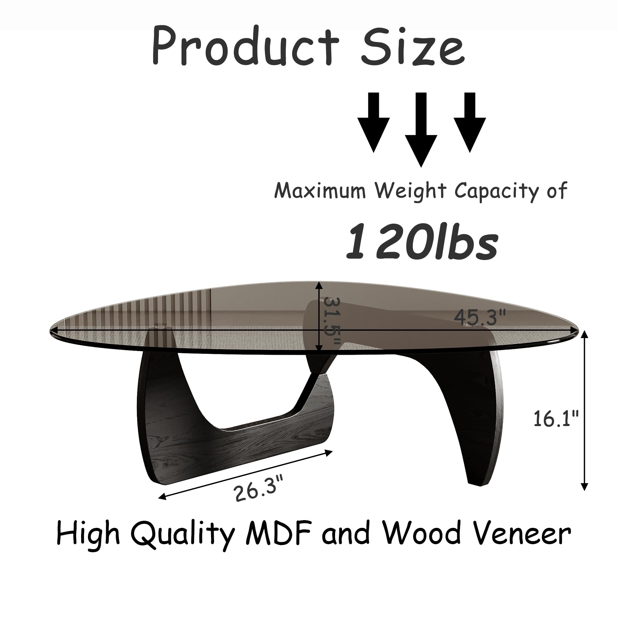 Modern Triangle Coffee Table with Tempered Glass Top