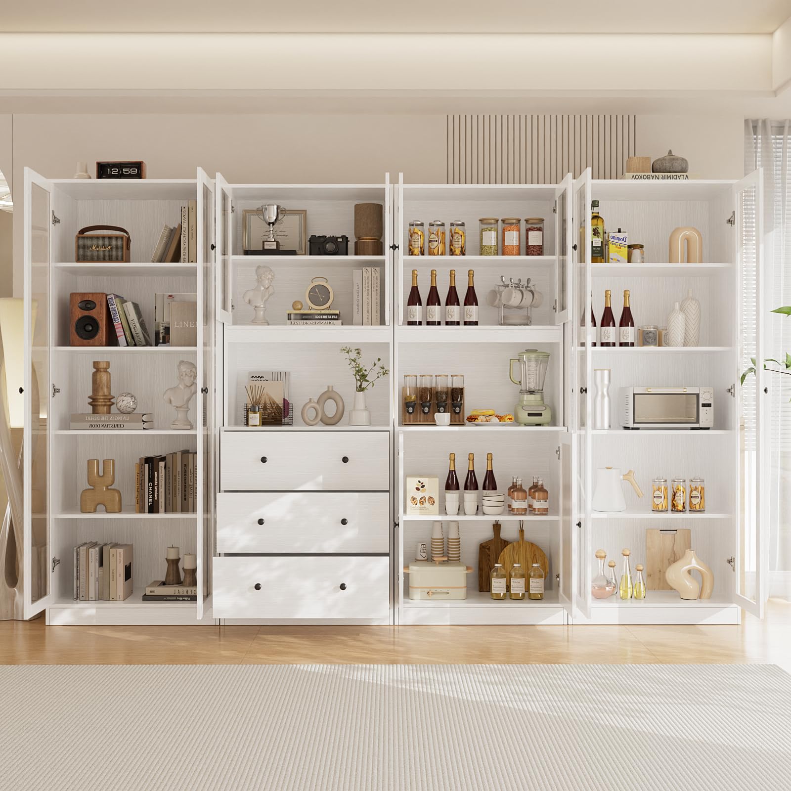 5-Tier Modular Storage Cabinet with Glass Doors and Drawers