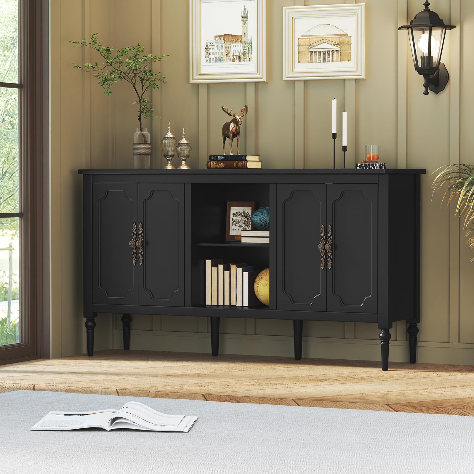 Vintage Buffet Sideboard Cabinet with 4 Doors 59 Inch