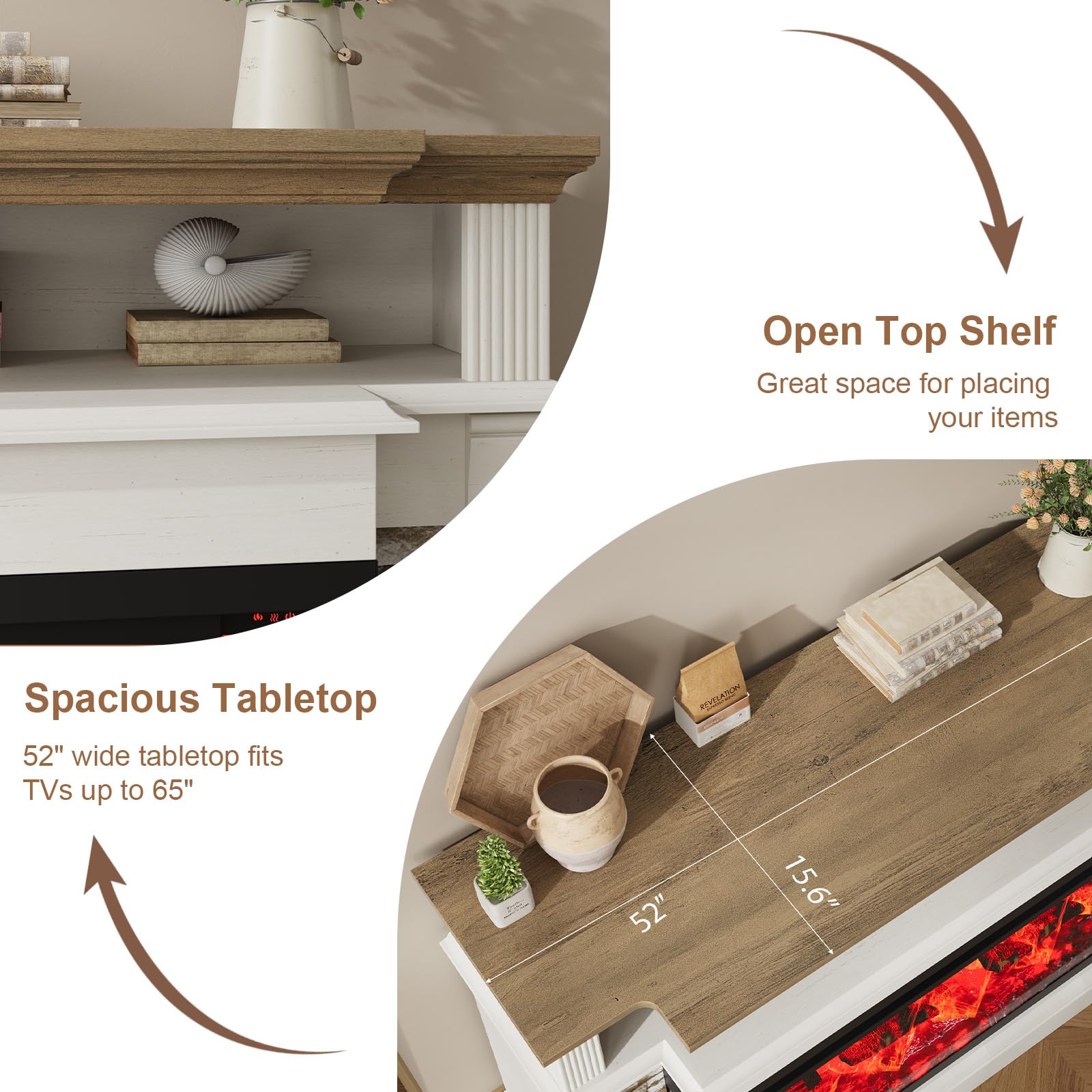 Fireplace TV Stand for TVs up to 65 Inches with Electric Fireplace