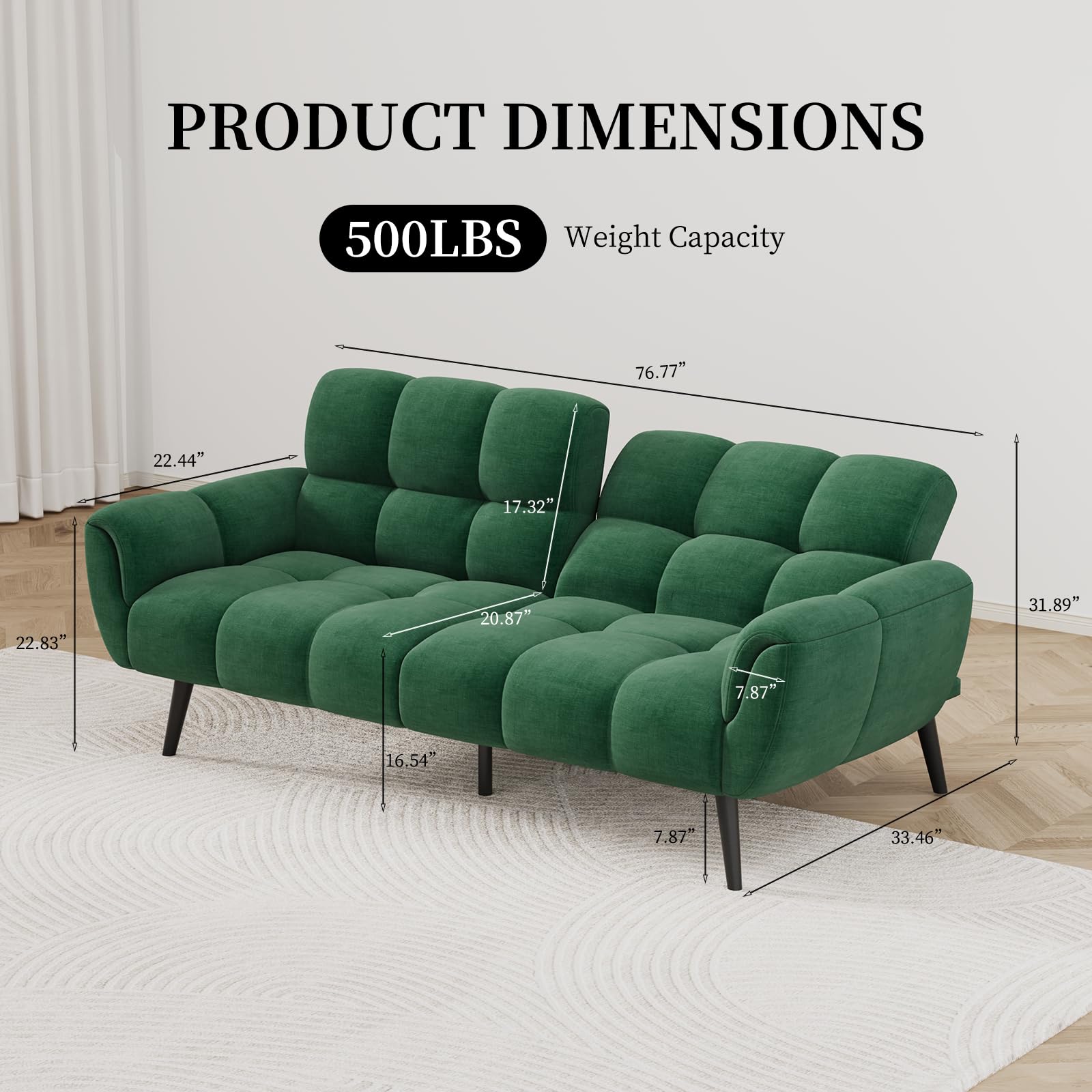 Convertible Futon Sofa Bed with Adjustable Backrests