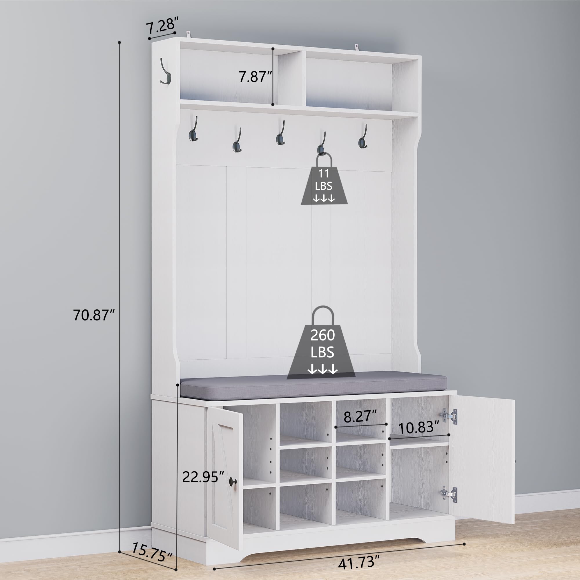 Hall Tree with Bench and Shoe Storage