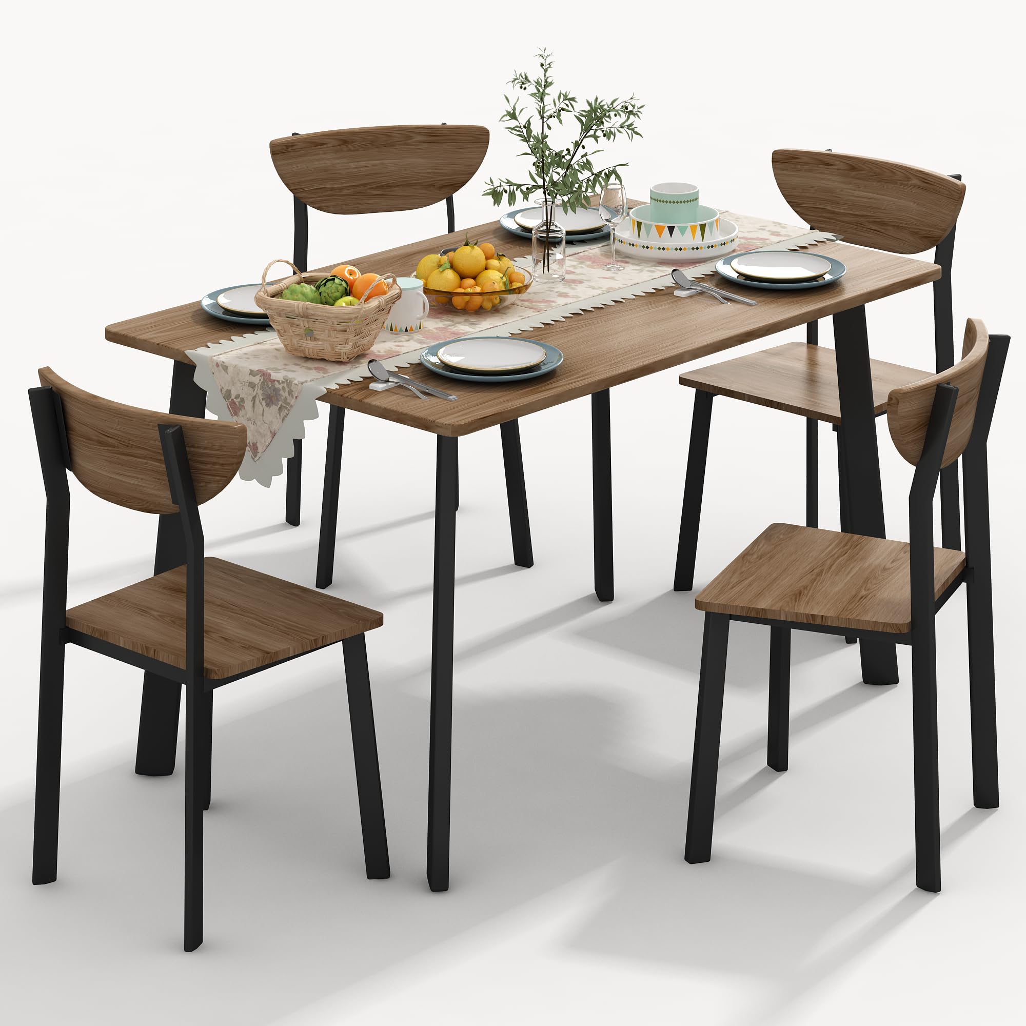 Dining Table Set for 4 with Curved Backrest Chairs