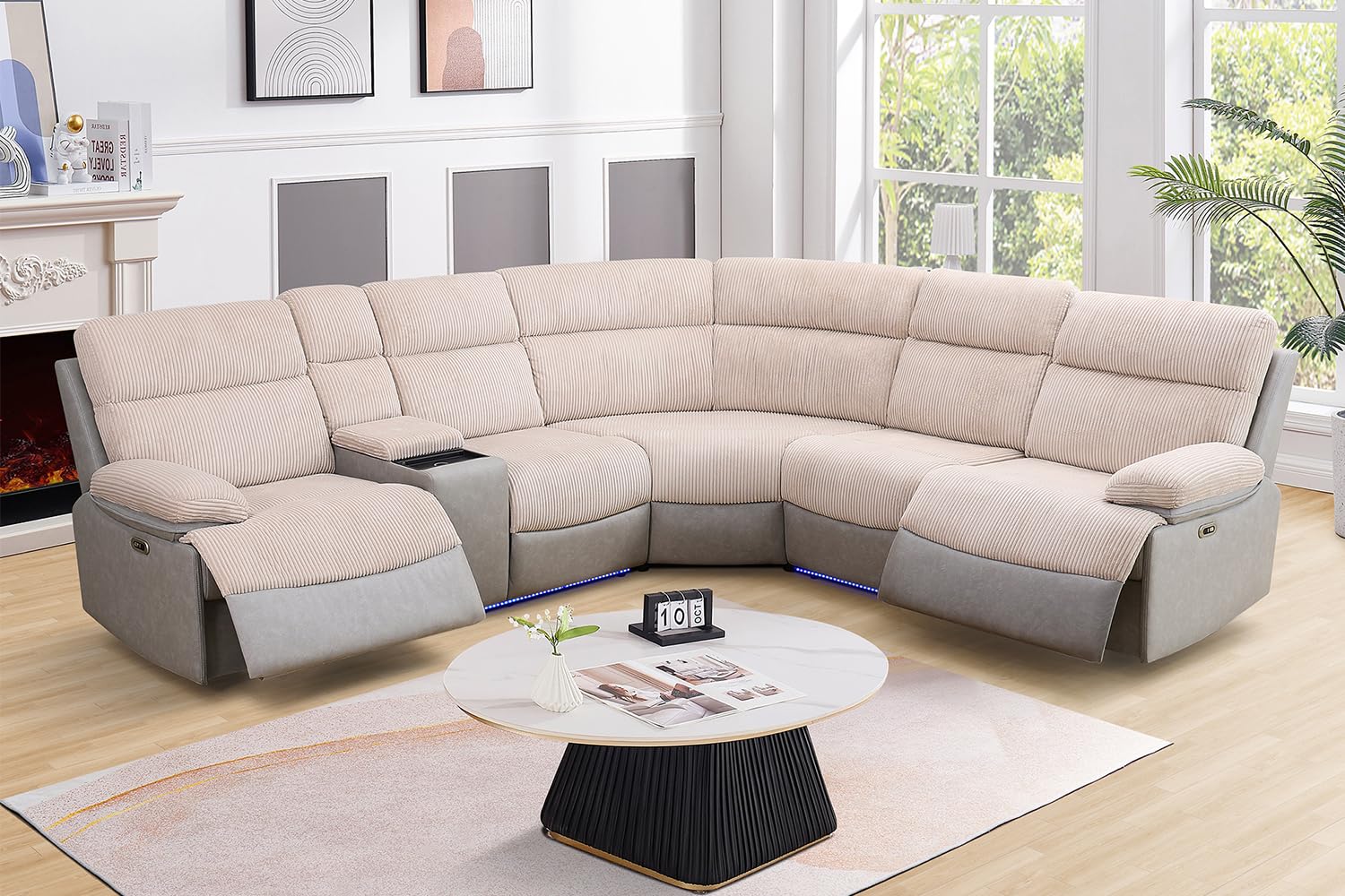 Power Reclining Sectional Sofa with LED and USB Charging