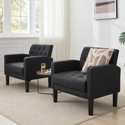 TYBOATLE Leather Chairs Set of 2 Comfy Living Room Chair Black Leather Tufted Mid Century Modern Accent Chair, Small Cozy Reading Arm Chair for Office, Bedroom