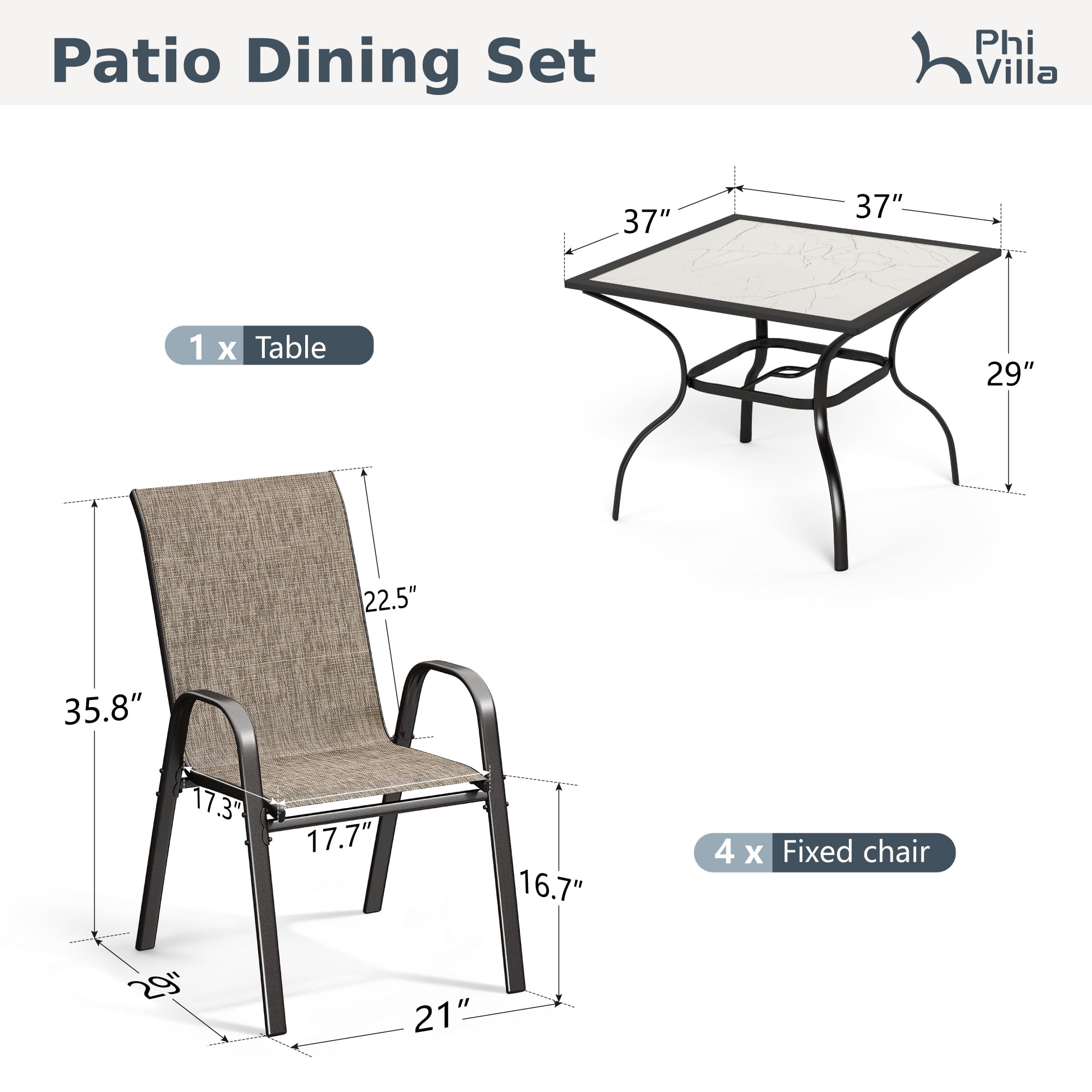 5 Piece Outdoor Dining Set with Stackable Chairs