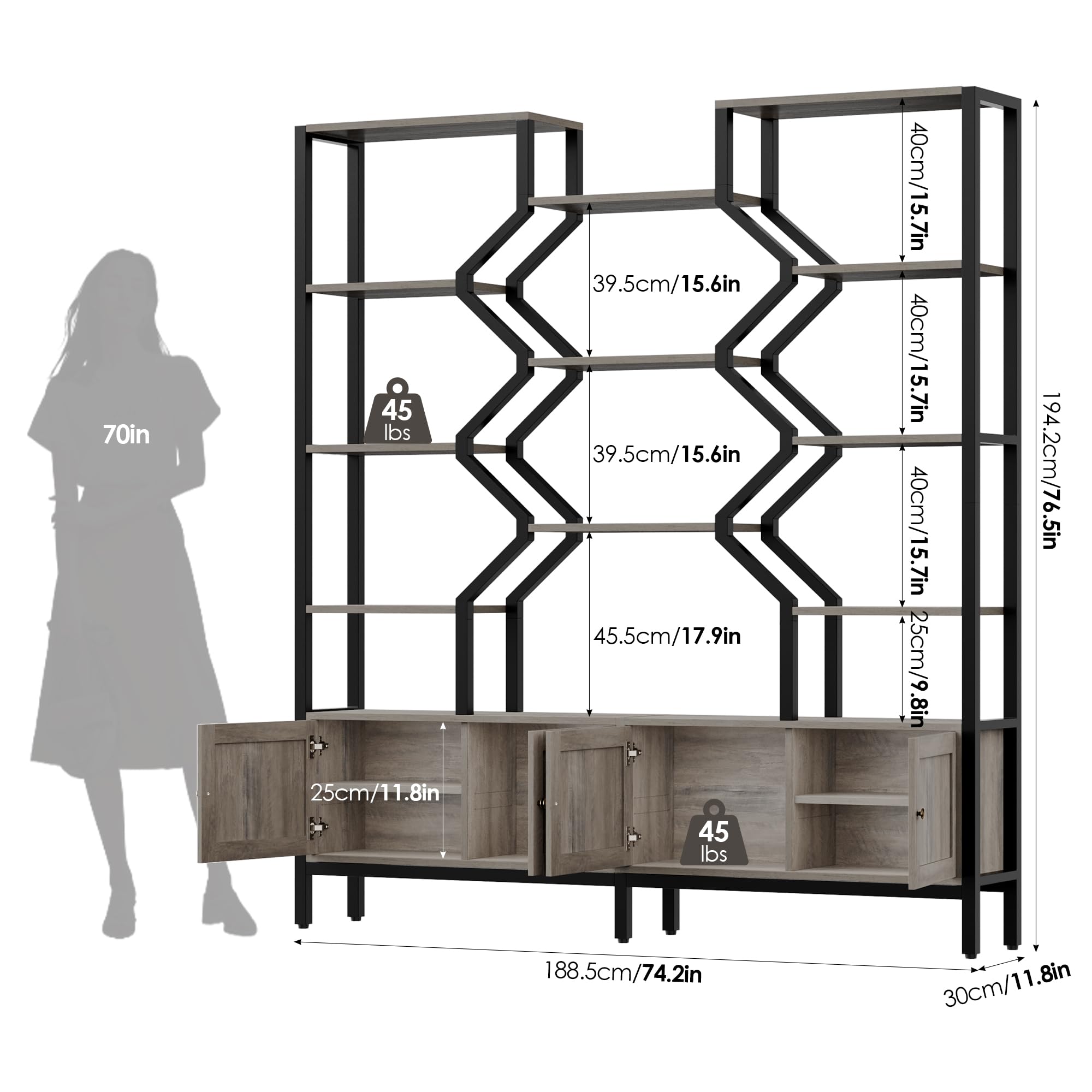 5-Tier Bookshelf with Storage Cabinets