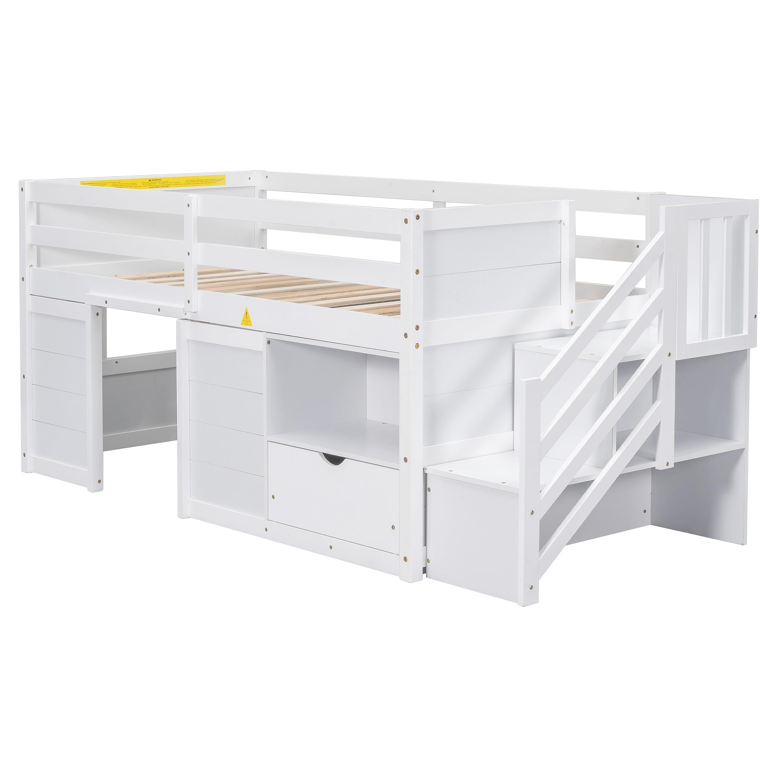 Twin Size Low Loft Bed with Storage