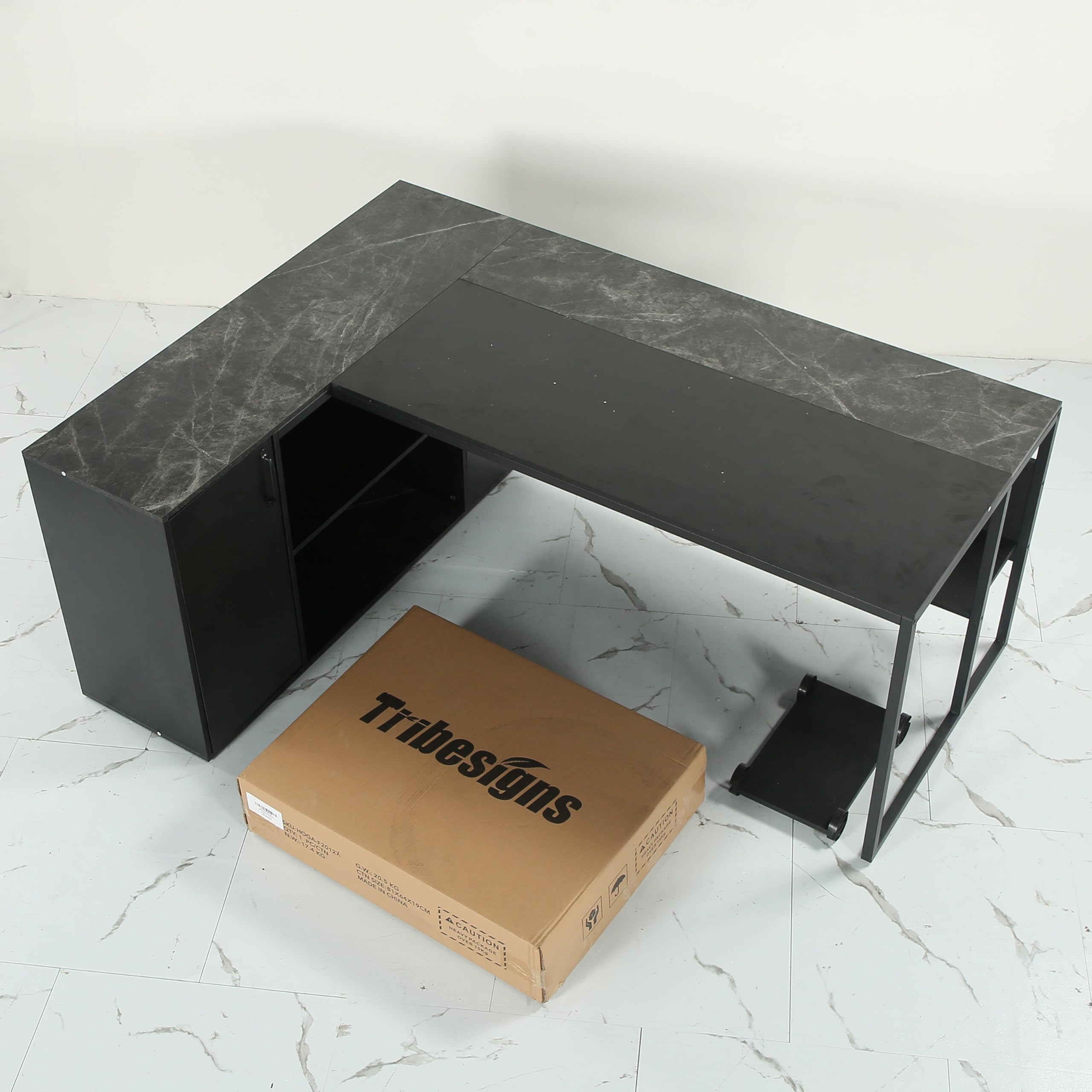 71 Inch L-Shaped Executive Desk with Cabinet Storage