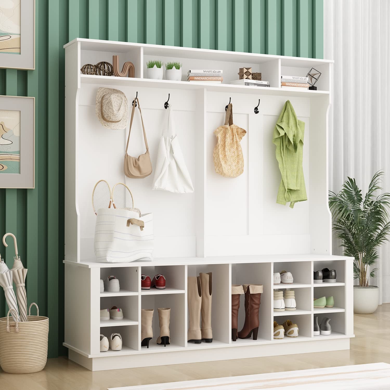 Extra Wide Hall Tree with Storage Bench & Coat Rack