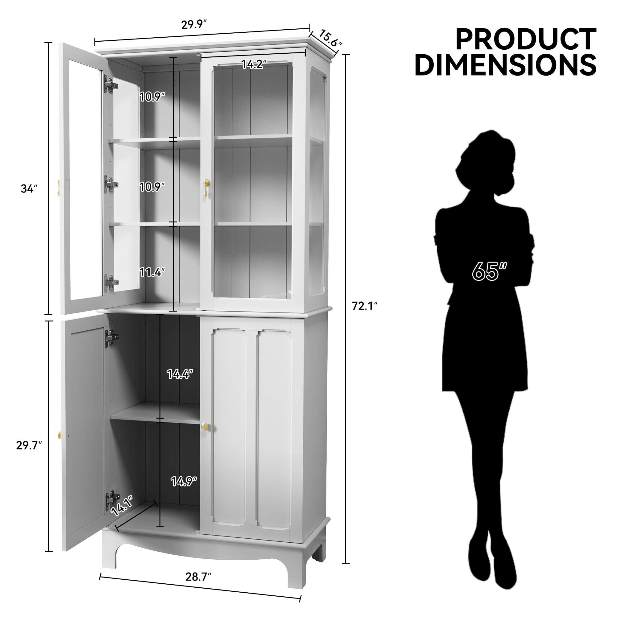 Glass Door Storage Cabinet with Adjustable Shelves