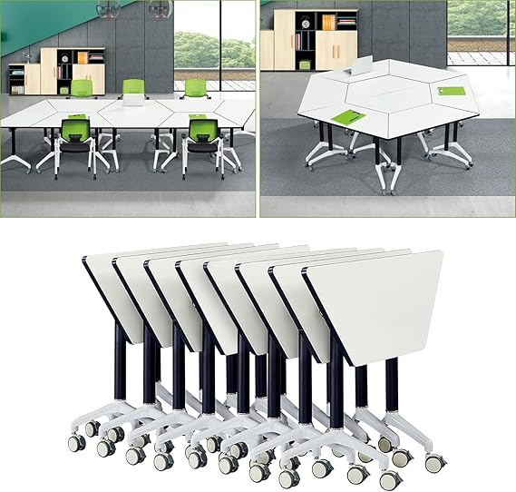 Folding Trapezoidal Conference Tables with Wheels - 8 Pack