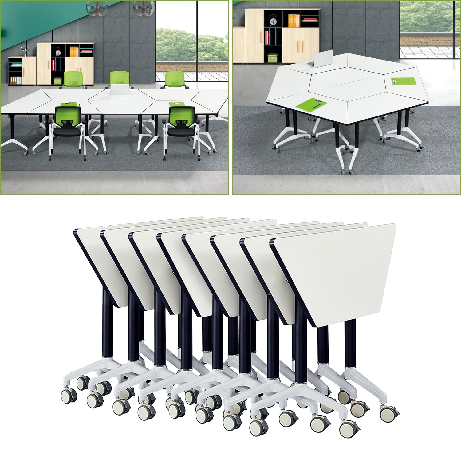 Folding Trapezoidal Conference Tables with Wheels - 8 Pack