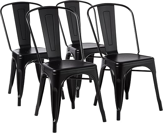 Metal Dining Chairs Set of 4 - Dark Grey