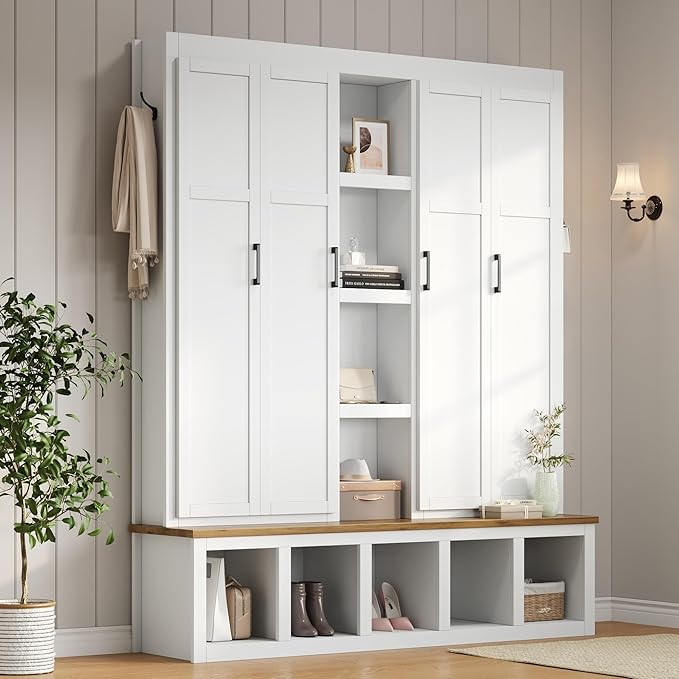 4-in-1 Entryway Hall Tree with Bench and Storage